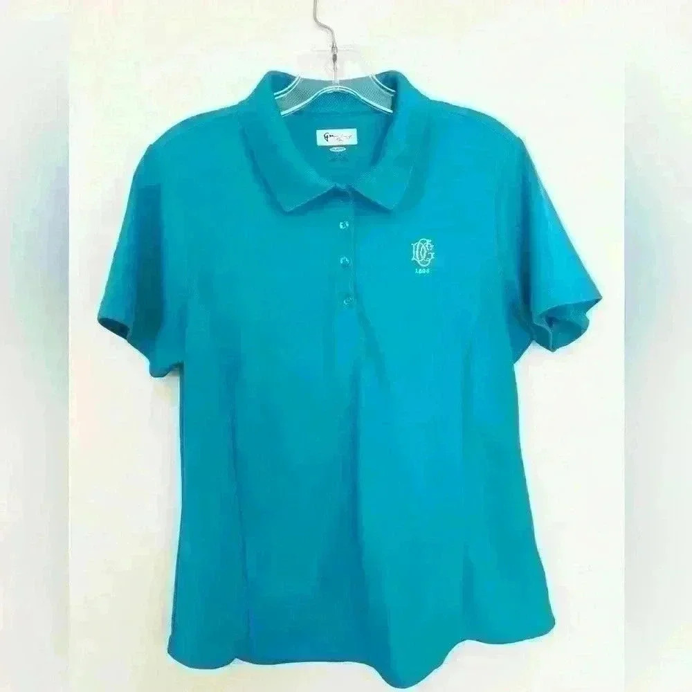 Greg Norman Play Dry GN Collection Womens Aqua Polo Shirt Short Sleeve Large
